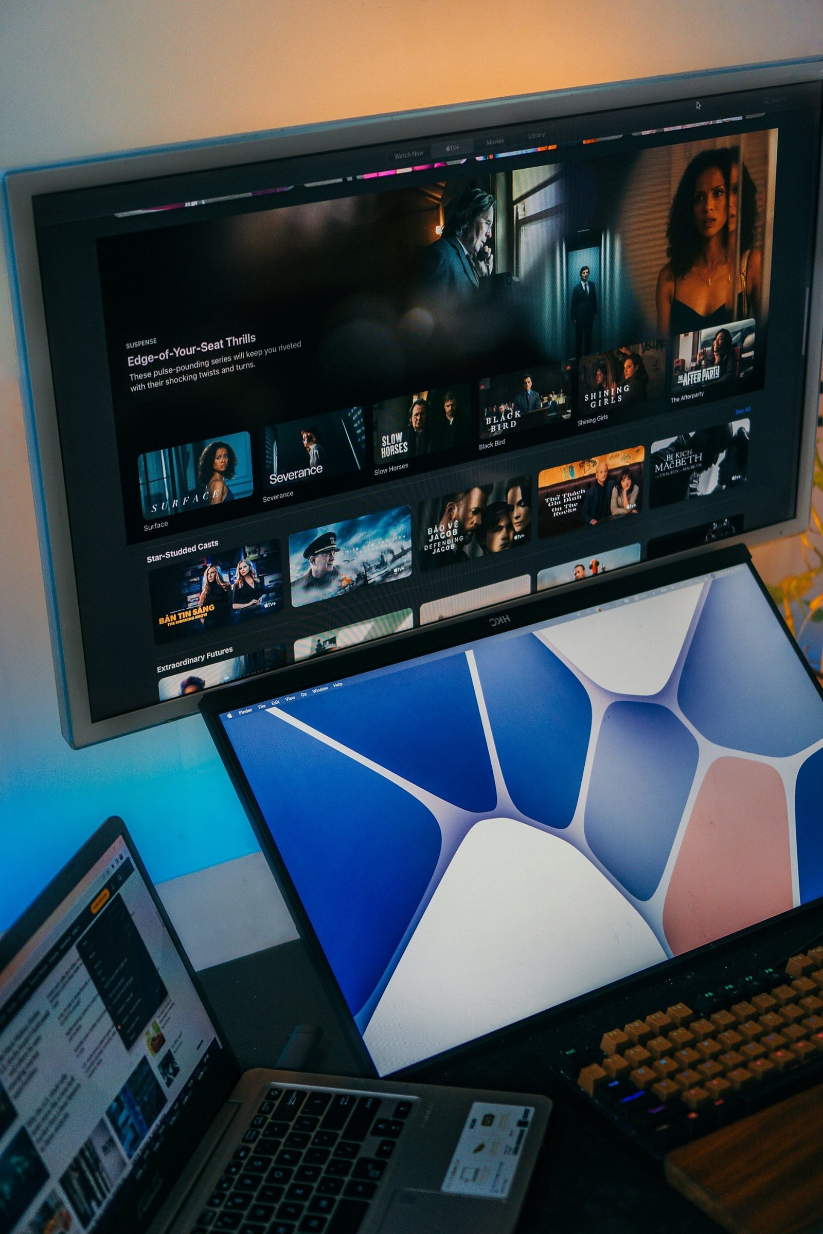 Streaming on a TV, monitor and laptop at a desk